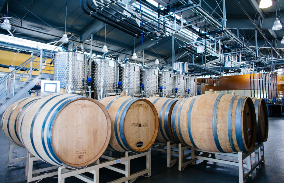 wine barrels in a room