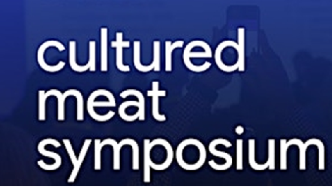 blue background with text cultured meat symposium 24